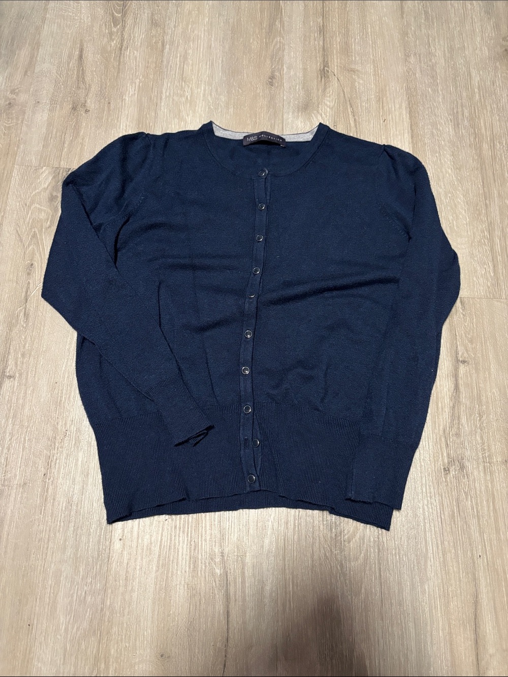M&S Connection Navy Crewneck Button Cardigan Sweater